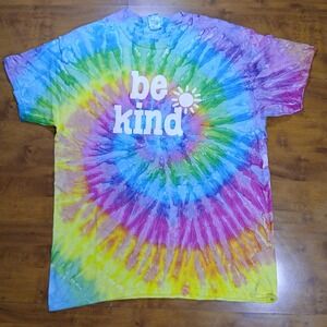 Colortone Tie Dye T-Shirt Mens Large Rainbow Be Kind Graphic Short Sleeve Tee